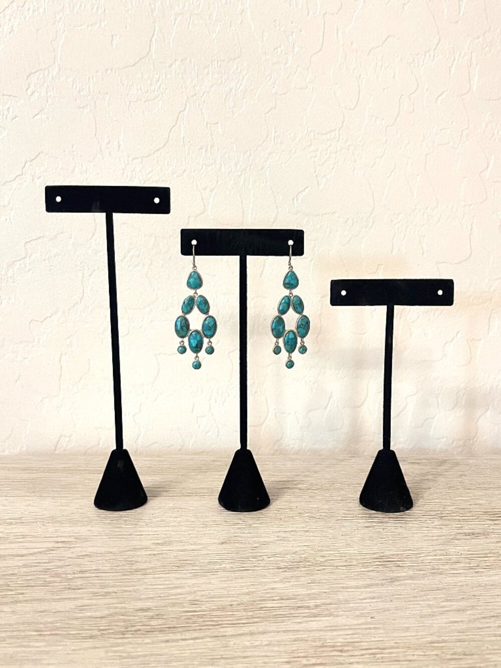 Earring Display Stands Set of 3 T Bar Black Velvet